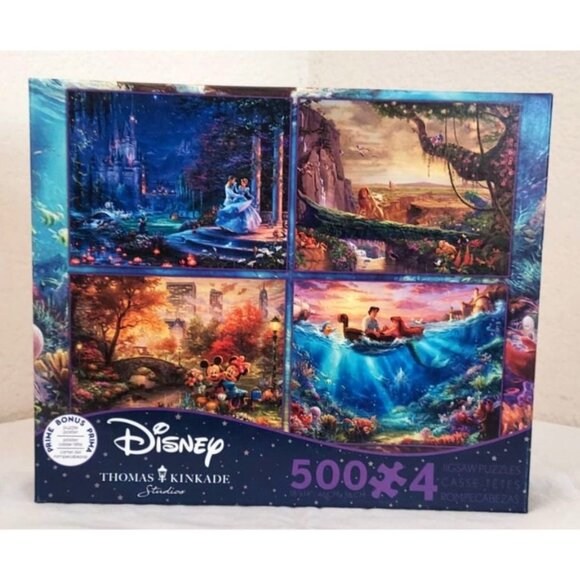 Thomas Kinkade - Disney Dreams 4 in 1 Jigsaw Puzzles Ceaco 4-500 Piece Puzzles - Picture 1 of 7